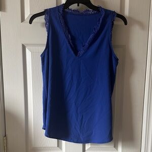 Sleeveless Blue Top with Lace Trim size large